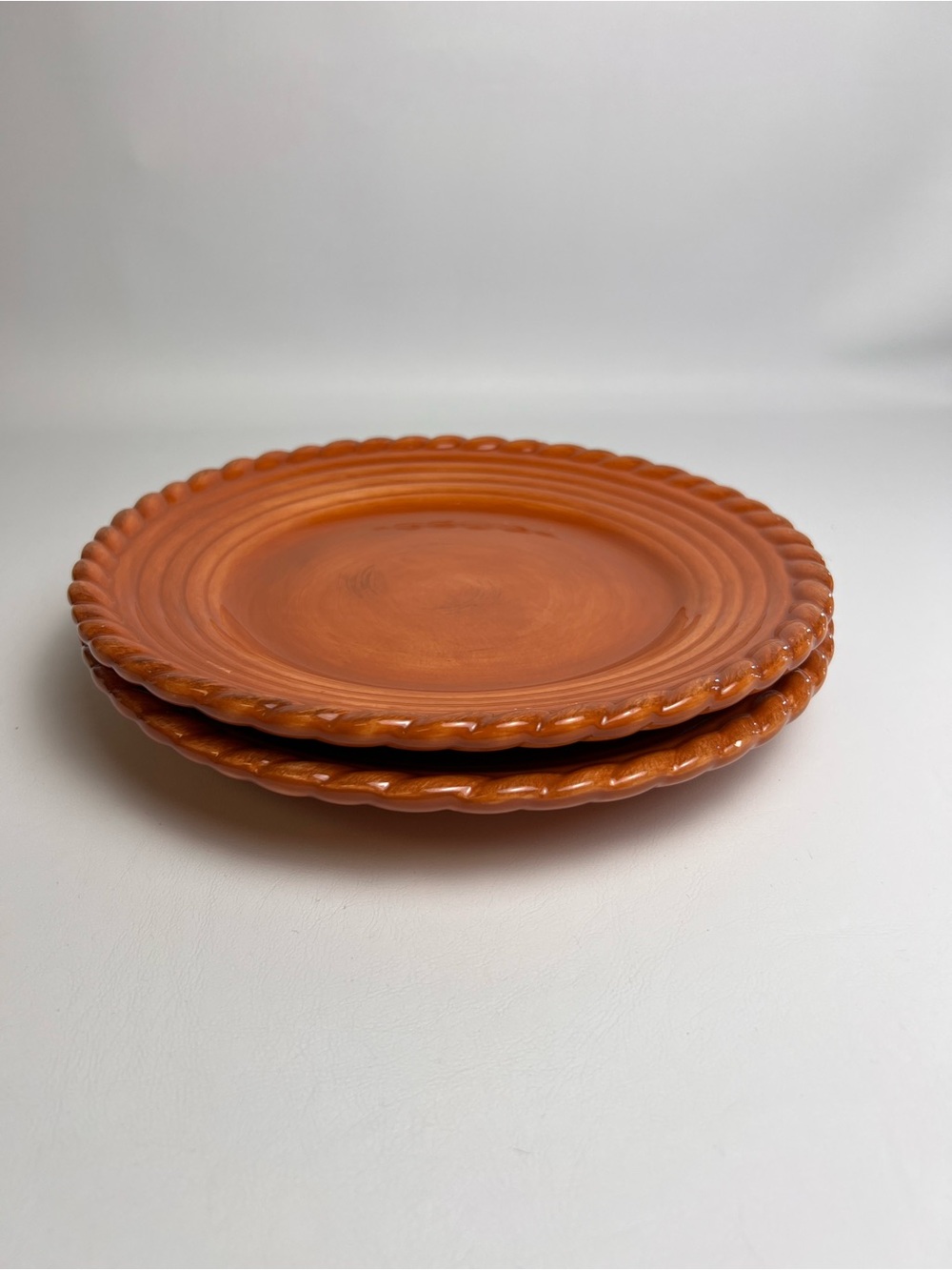 Lot of 2 Tuscan Countryside Terracotta by Artinino 9.5” Plates Rope Edge